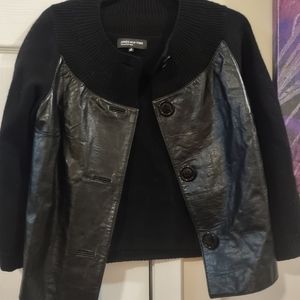 Button-up sweater with front leather panels